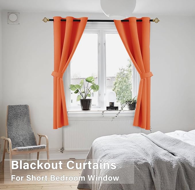KOUFALL Fall Kitchen Curtains 45 Inch Length 2 Piece Set Cafe Themed Short Blackout Colorful Curtains for Bedroom Autumn Decorations Home Decor Bathroom Small Window