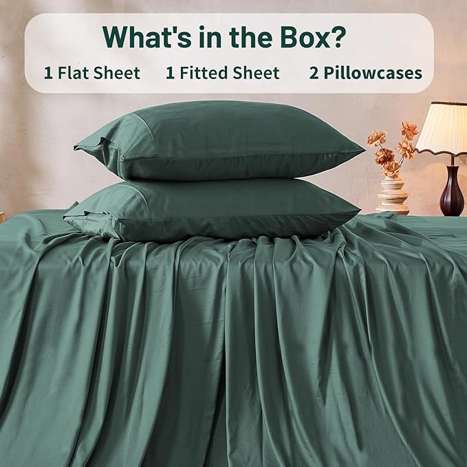 MEISHANG 1000 Thread Count Cotton Sheets Queen Size - 100% Egyptian Cotton, Sateen Weave, Soft & Breathable, Oeko-Tex Certified, 16" Deep Pockets - 4 Piece (Queen, Lake Blue)