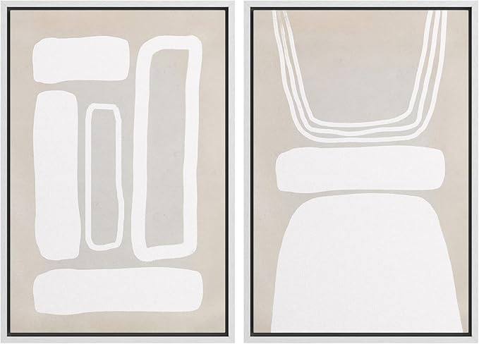 SIGNWIN Framed Canvas Print Wall Art Set Retro 1960s Geometric Figure Collage Abstract Shape Cozy Neutral Modern Art Decorative Nordic Multicolor for Living Room, Bedroom, Office - 24"x36"x2 White