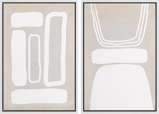 SIGNWIN Framed Canvas Print Wall Art Set Retro 1960s Geometric Figure Collage Abstract Shape Cozy Neutral Modern Art Decorative Nordic Multicolor for Living Room, Bedroom, Office - 16"x24"x2 White