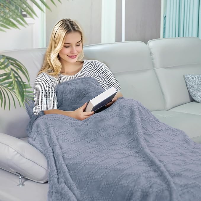 Jacquard Boho Fleece Throw Blanket-Cozy Fluffy Soft Lightweight Fuzzy Fall Blanket for Sofa, Couch, Bed, Chair & Car, Gifts for Teen Girls, Women & Men, Home and Dorm Decor, Gray, 50" x 70"