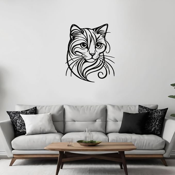 Otoolling Cat Tree Wall Art Silhouette Black Cat Wall Decor Metal Geometric Animal Art for Living Room Above TV Home Decoration, 10.2 x 10 Inch (Cute)