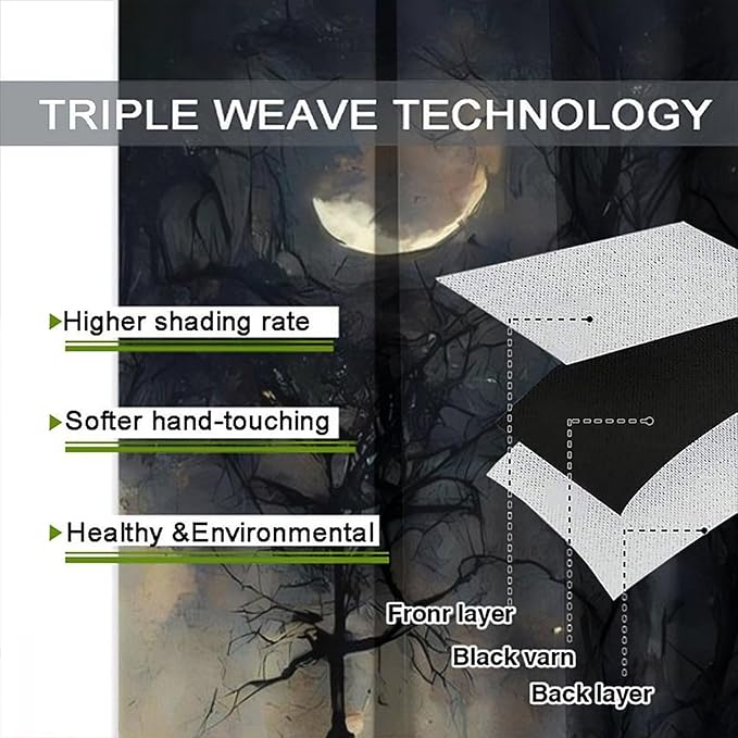Gothic Halloween Crow Blackout Window Curtains, Black Birds Crow Crow Black Dark Decor Window Drapes, for Home Bedroom Living Room 27.5(W)*63(L) 2 Panels