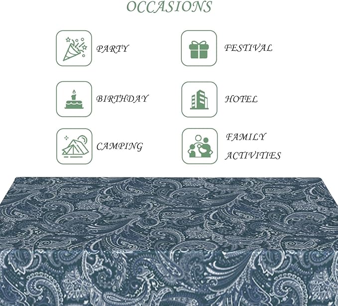 60x102 Inch Paisley Rectangular Tablecloth Boho Flower Navy Blue Table Cloth Bohemian Washable Durable Table Cover for Dining Banquet Home Indoor Decor