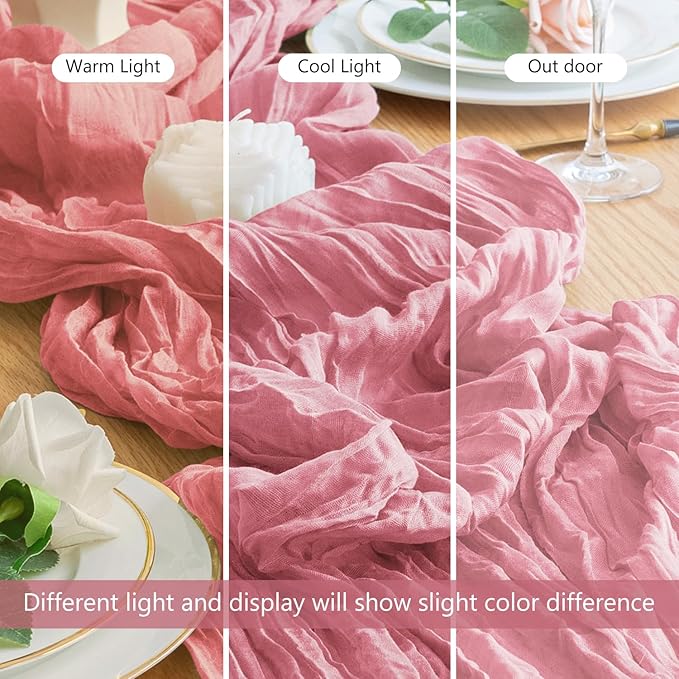 Wokceer Cheesecloth Table Runner Dusty Rose 10FT Boho Gauze Cheese Cloth Table Runner for Party Long Rustic Sheer Table Runners for Baby Bridal Shower Wedding Easter Table Decor