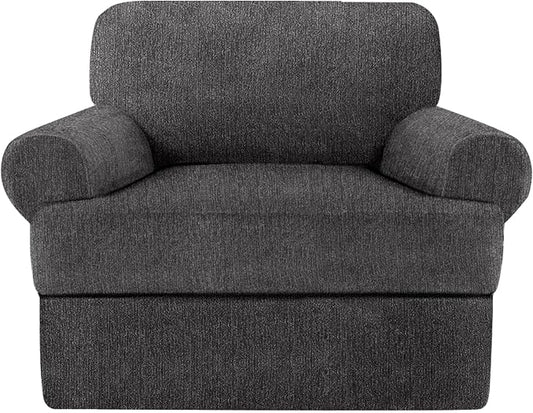 2 Pieces T Cushion Chair Covers with Arms Super Stretch Chair Slipcover for Living Room Pet Dog Universal Slip Cover Anti Slip Armchair Furniture Protector (Dark Gray, 1 Cushion)