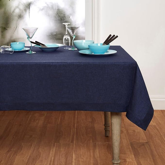 Solino Home Linen Square Tablecloth 52 x 52 Inch - 100% Pure Linen Chambray Navy Table Throw - Athena, Machine Washable Tablecloth for Fall, Autumn, Thanksgiving, Winter