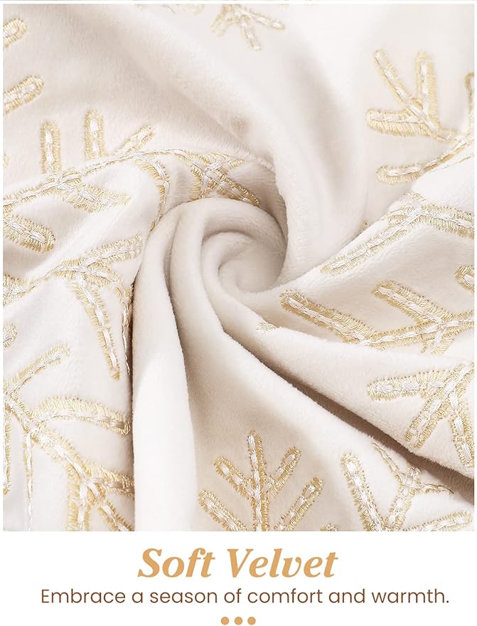 Lewondr Christmas Throw Pillow Covers, Snowflake Embroidery 16x16 Pillowcases Home Xmas Gold Decorative 2 Pack Cushion Covers Soft for Sofa Bed Chair, White&Yellow