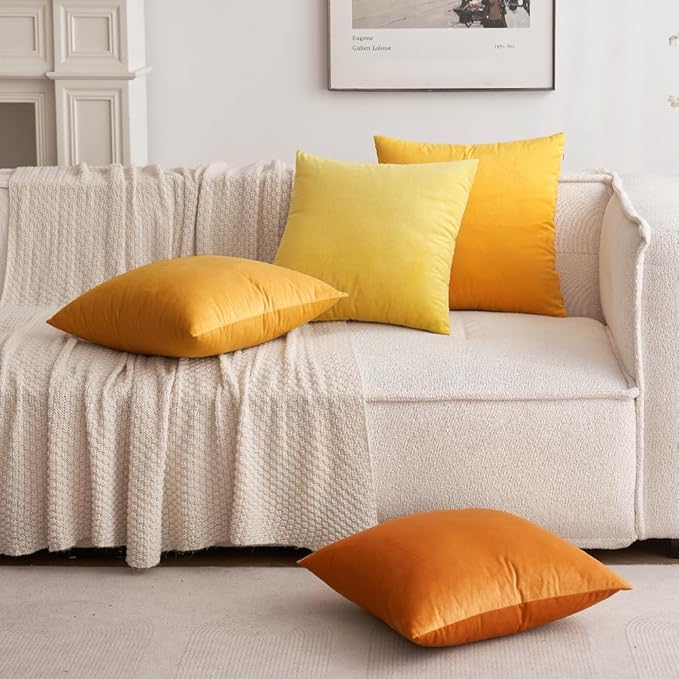 MIULEE Pack of 2 Velvet Soft Solid Fall Decorative Square Lumbar Throw Pillow Covers Autumn Cushion Cases for Sofa Bedroom Car Decor 12x20 Inch Orange