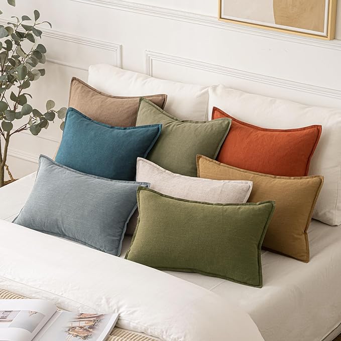MIULEE Decorative Linen Pillow Covers 24x24 Inch Green Boho Farmhouse Neutral Couch Throw Pillows for Bed Pack of 2 Accent Outdoor Pillowcase Modern Sofa Cushion Livingroom Home Decor