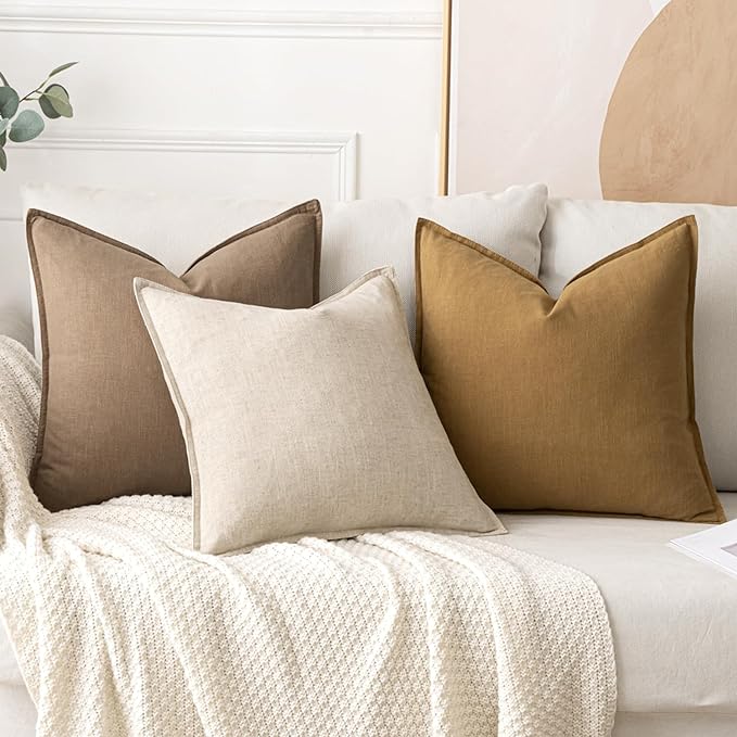 MIULEE Decorative Linen Pillow Covers 16x16 Inch Natural Beige Boho Farmhouse Neutral Christmas Couch Throw Pillows for Bed Pack of 2 Accent Modern Pillowcase Sofa Livingroom Home Decor