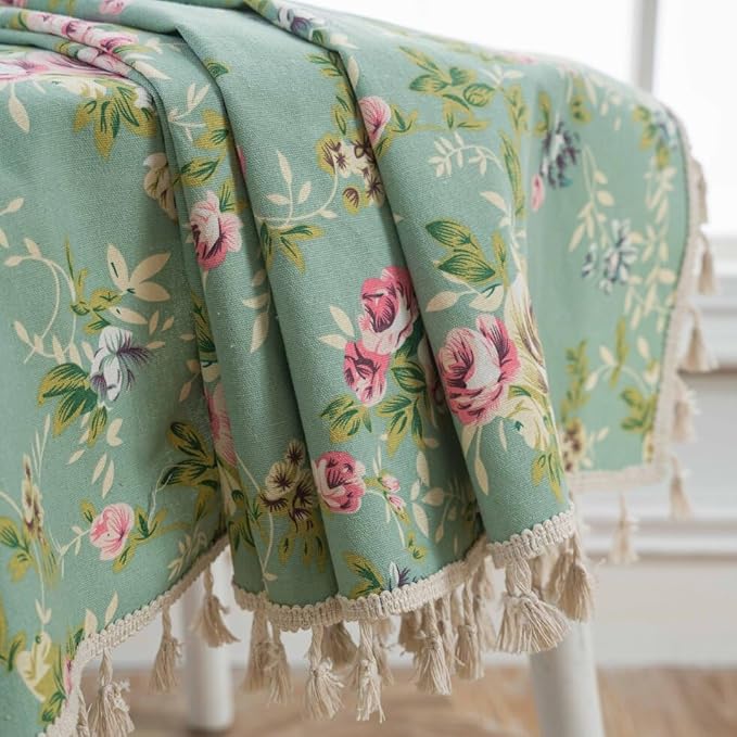OYX Boho Curtains 63 Inch Length 2 Panels for Living Room, Bedroom Light Filtering Drapes, Farmhouse Vintage Country French Rustic Tassels Pattern Rod Pocket Aesthetic Decor Window Treatments