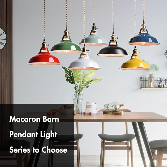 CLAXY Modern Pendant Lights Yellow Metal Barn Pendant Light Fixture Over Kitchen Island with Switch Adjustable Hanging Height Loft Light E26 Pendant for Dining Table Bedroom Cafe