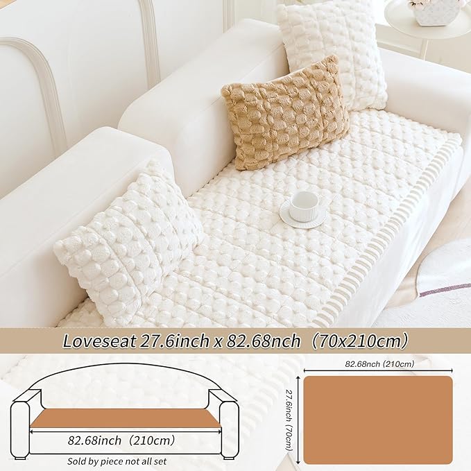 Couch Cover for Dogs Washable,Non Slip Fuzzy Durable Couch Covers for 3 Cushion Sofa Pet Friendly Sofa Cover Dog Thick Soft Slipcovers Protector Couches Mat Bed (Beige, 27.6" x 82.7"/70 x 210cm)