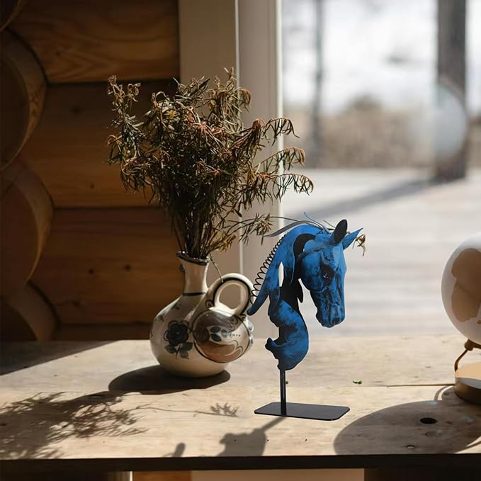 Handmade Horse Statue - Unique Rustic Decor for Office & Home - Hand-Painted Metal Sculpture - Handmade Horses Figurines Gifts for Women/Men (Blue)