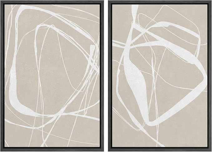SIGNWIN Framed Canvas Print Wall Art Set Mid-Century Geometric Ring Pattern Abstract Shapes Cozy Neutral Minimalism Decorative Bohemian Relax/Zen for Living Room, Bedroom, Office - 24"x36"x2 Black