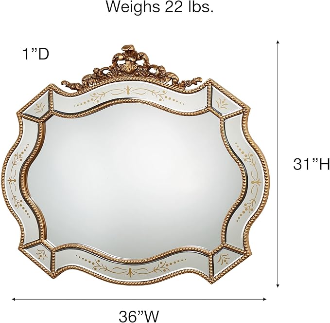 Touch of Class Vivienne Victorian Style Ornate Wall Mirror - Vintage Decor Glamour - French Aesthetic - Royal Antique Theme - Fancy Looking Arched Resin Frame - Traditional Mounted Mirrors