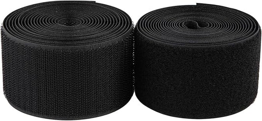 2 Inch Sew on Hook and Loop Strips | Easy to Sew | Excellent Grip | Non-Adhesive Back Nylon Fabric Fastener Strips for Clothing Sewing Crafts and DIY Projects, Black, 2in x 3yd