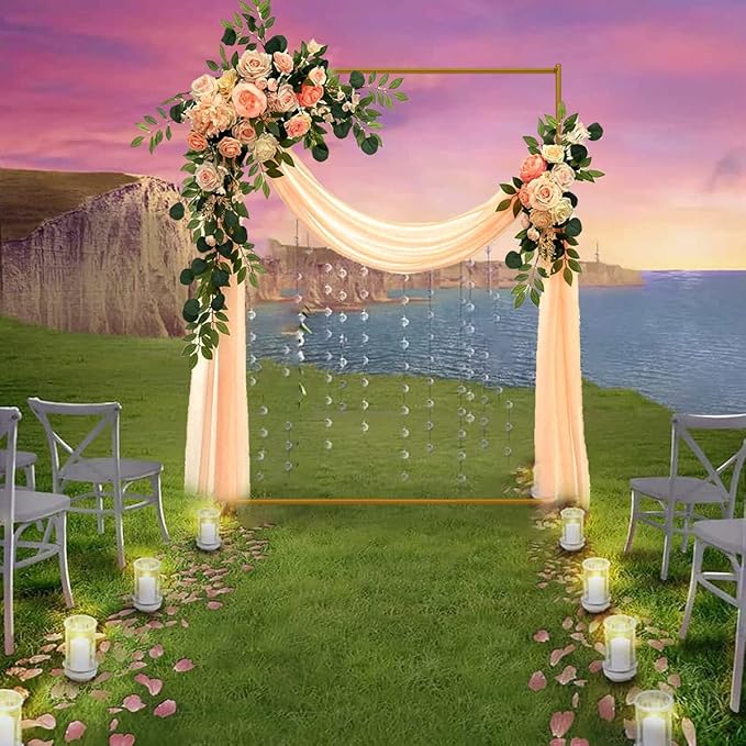 Gold Wedding Arch Backdrop Stand, 6.6FT*5FT Square Balloon and Flower Metal Aluminum Frame for Ceremony, Anniversary, Party, Baby Shower Photo Booth Decoration.
