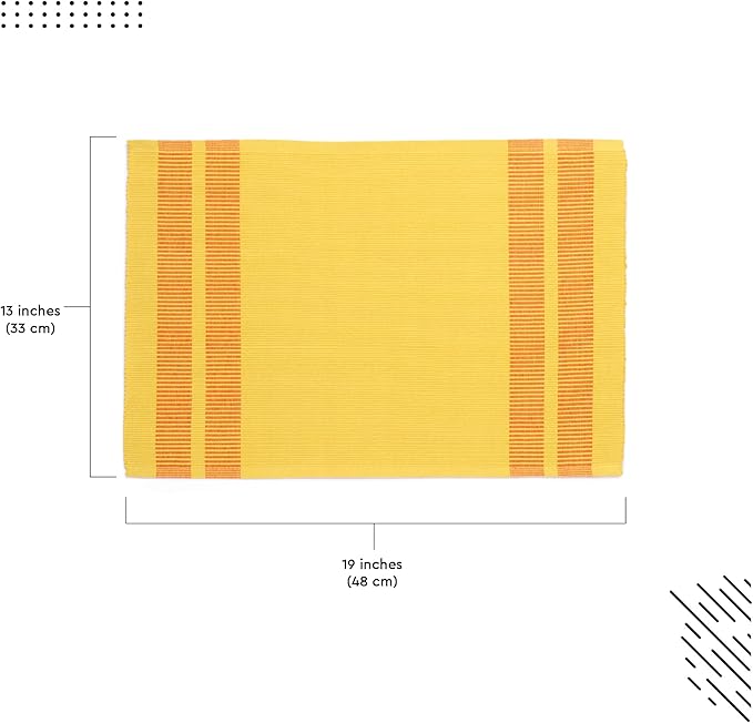 Encasa XO Dining Placemat Set of 6 | Solid Ladder Lemon Color | Fine Ribbed Cotton Table mat | Size 18x13 in |for Dining Table Fall Decoration, Holiday & Christmas Festivals - Machine Washable
