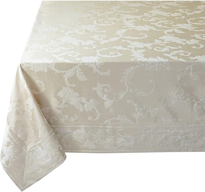 Benson Mills Harmony Scroll Woven Damask Fabric Tablecloth, Everyday, Parties, Special Occasions, Weddings and Holiday Table Cloth (60" X 144" Rectangular, Birch)