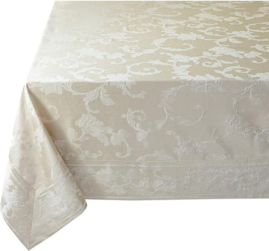 Benson Mills Harmony Scroll Woven Damask Fabric Tablecloth, Everyday, Parties, Special Occasions, Weddings and Holiday Table Cloth (60" X 84" Rectangular, Birch)