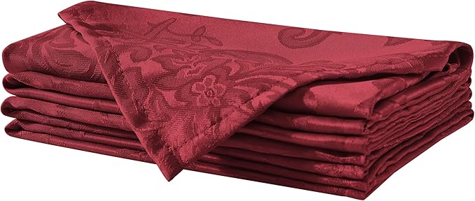Newbridge Barcelona Damask Fabric Napkins, Set of 4, Burgundy – No Iron, Soil Resistant Cloth Napkins for Dining, Parties and Holidays
