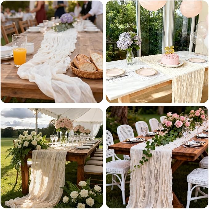 20 Pack Beige Cheesecloth Table Runners 35 x 71 Inch – Rustic Boho Gauze Table Runner for Wedding Arch, Party Decoration, Bridal Shower, Reception, Farmhouse Dining Decor