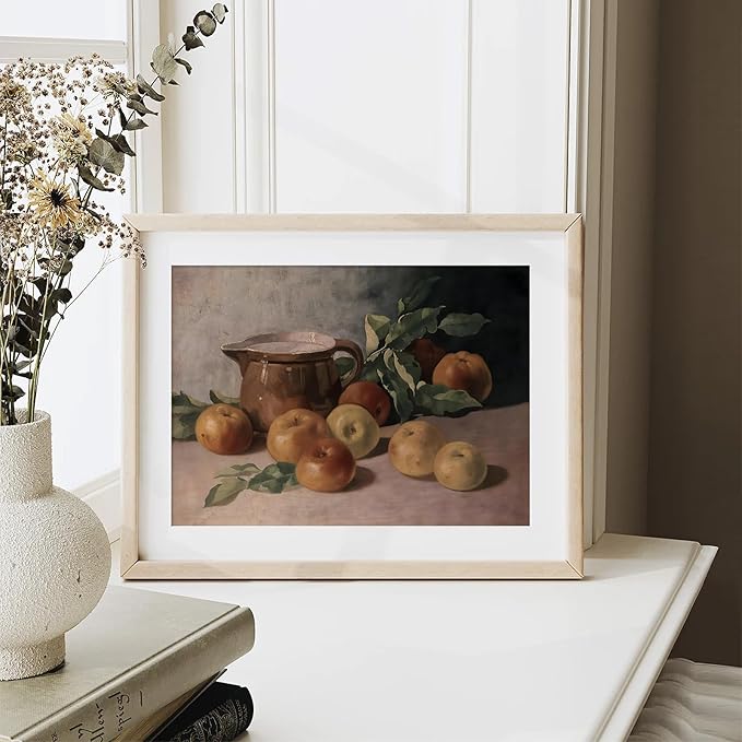 XOCUUI Vintage Aesthetic Room Decor, Harvest Apples Still Life Oil Painting Artwork Abstract Wall Pictures Prints, Farmhouse Fruit Wall Decor Bedroom Kitchen 8x10in Unframed