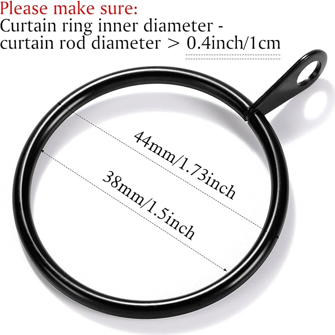 Shappy 40 Pack Metal Drapery Curtain Rod Rings with Eyelets Internal Diameter 1.5in Fits up to 1.1in Rod Hanging Drape Sliding Eyelet Black Rings for Window Door Shower Bathroom