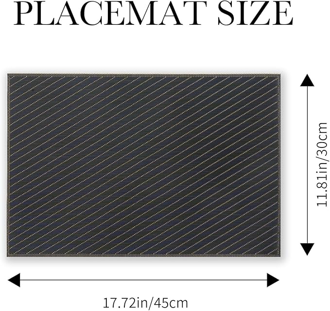BACKTOEDEN Placemats Set of 6 Heat Resistant Washable Wipeable Placemat Woven Non-Slip Foldable Vinyl/Plastic Place Mats Indoor/Outdoor Mat Kitchen Dining Table Pad, Black Twill