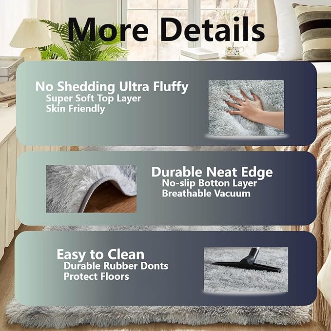 Floralux 4x6 Shag Rug, Tie-Dye Light Grey, Modern Fluffy Rugs for Bedroom, Soft Plush Carpet for Living Room, Nursery Kids Room, Home Dorm Decor Aesthetic, Area Rugs