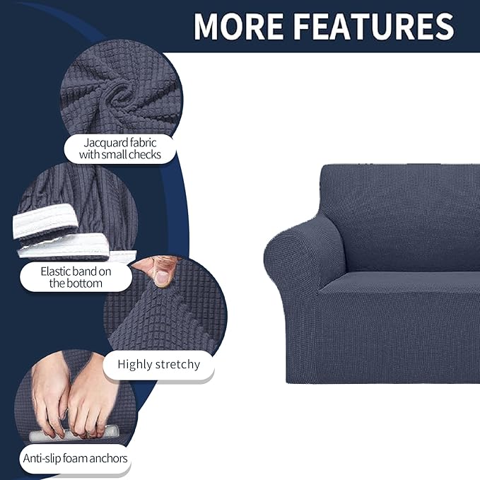 Cupuamon 2025 New Stretch Loveseat Sofa Slipcovers Couch Cover for 2 Cushion Furniture Protector Sofa Covers with Elastic Bottom Jacquard Fabric Small Checks for Pets, Kids - Charcoal