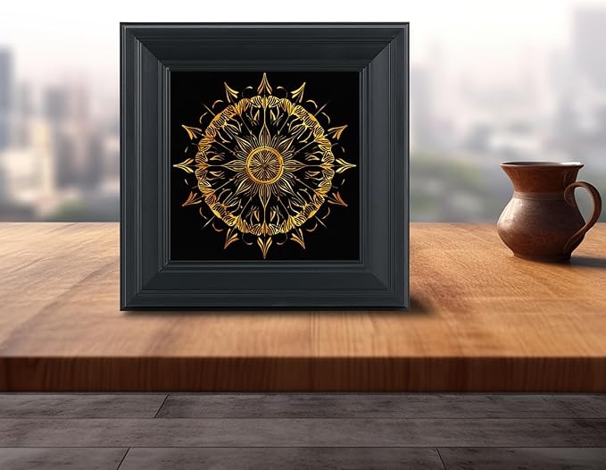 Brivoria Mandala Wall Art Home Decor, Radiant Golden Mandala Artwork with Layered Frame Design, Modern Spiritual Accent for Bedroom Yoga Room Study or Meditation Space, Wall and Tabletop Display,12x12