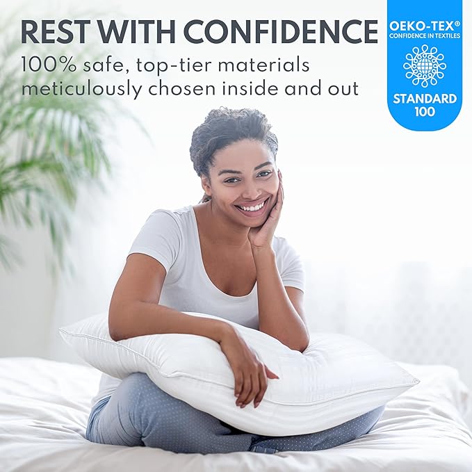 Bed Pillows King Size Set of 2 - Premium Down Alternative Cooling Pillows for Side, Back, and Stomach Sleepers Hotel Quality Fluffy Soft Microfiber Fill Breathable Skin-Friendly