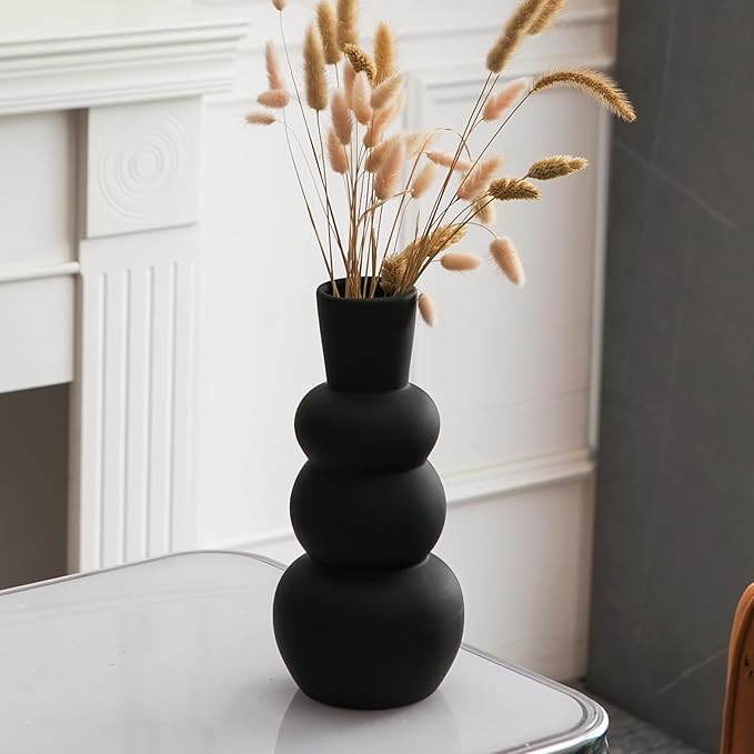 Black Vase, Modern Ceramic Vase, Black Matte Clay Vases for Pampas Grass, Minimalist Home Fresh Flowers, Dried Flowers