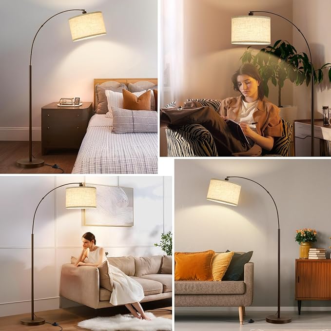 Luvkczc 71" Arc Floor Lamp for Living Room, Vintage Floor Lamp with Adjustable Lamp Head, Tall Pole Lamp with Foot Pedal Switch, Over Couch Arched Reading Light for Bedroom, Office, Study Room