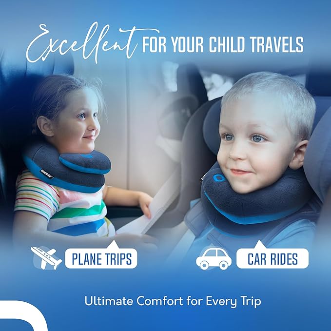 BCOZZY Kids Travel Neck Pillow (3-7 Y/O)- Patented Soft Pillow for Head & Chin Support in Car Seat, Airplane, and Road Trip Sleeping. Adjustable Size. Fully Washable. Carry Bag. Small, Gray