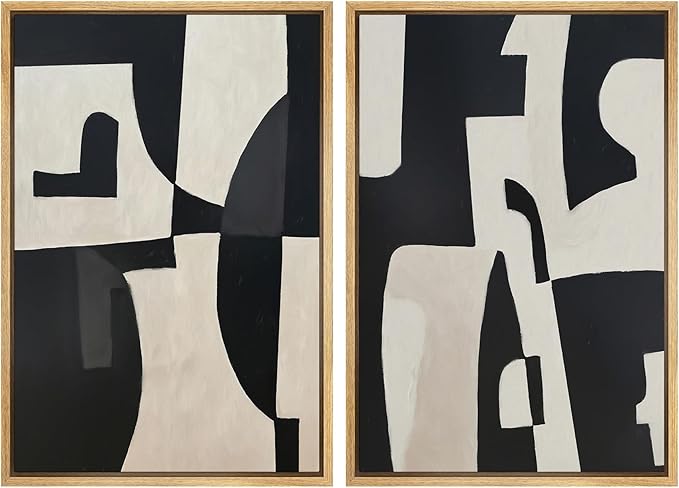 SIGNWIN Framed Canvas Print Wall Art Set Black and Beige Abstract Geometric Modern Bold Minimalist Illustrations Minimal Decorative Zen Bohemian for Living Room, Bedroom, Office - 16"x24"x2 Natural