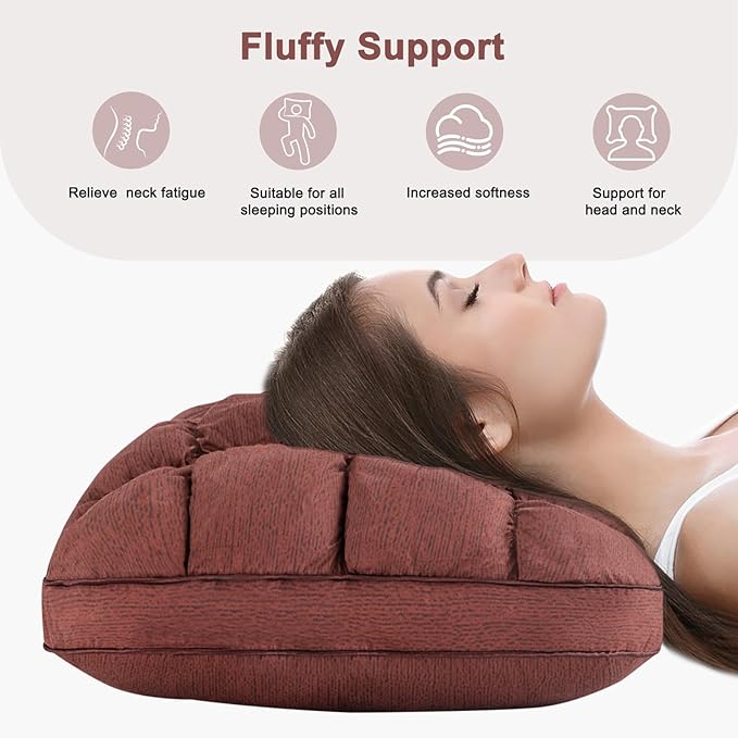 YOUR MOON Fluffy Support Bed Pillow Queen Size, Super Soft Premium Down Alternative Filling for Sleeping, Hotel Luxury Bed Pillows for Side and Back Sleepers (Brown)