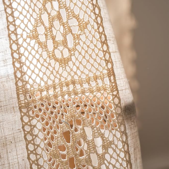 OYX Boho Curtains 84 Inch Length 2 Panels for Living Room, Bedroom Light Filtering Drapes, Farmhouse Vintage Country French Rustic Tassels Pattern Rod Pocket Aesthetic Decor Window Treatments