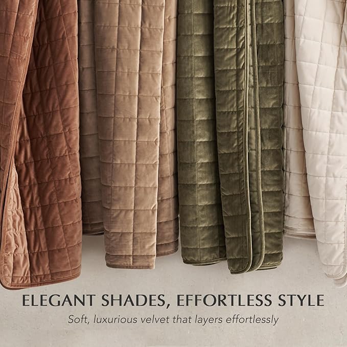 EVERGRACE Pearl Velvet Quilt King Size Bedding Sets, Luxurious Soft Velvet Comforter Set, Lightweight Box Stitching Oversized Bedspread Coverlet for All Season, with 2 Shams, Terracotta Clay