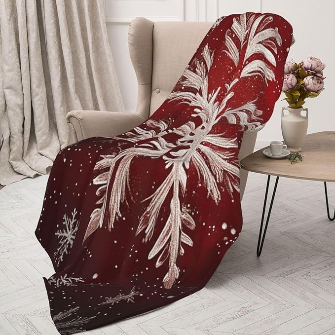 Cafemira Elegant Snowflakes,Flannel Blanket,Adult Throw Blankets,Double-Sided Fleece,Sofa Knee Throws,All Seasons Quilt,for Bed,Couch,Travel,Camping,Office nap, 80x60 Inch