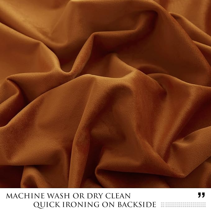 StangH Burnt Orange Velvet Curtains Light Blocking Bedroom Panels 102 inches Long, Thermal Insulated Window Treatment Soundproof for Study/Office Luxury Decor for Hallway, W52x L102, 2 Panels