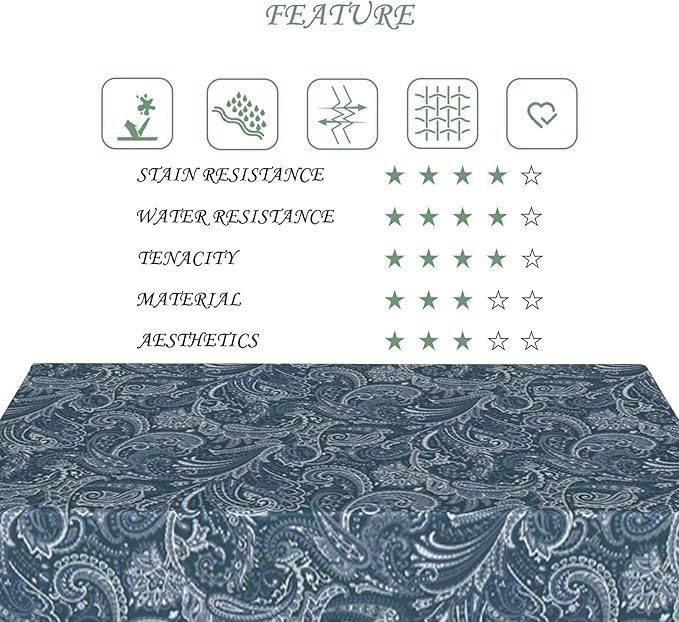 70x90 Inch Paisley Rectangular Tablecloth Boho Flower Navy Blue Table Cloth Bohemian Washable Durable Table Cover for Dining Banquet Home Indoor Decor