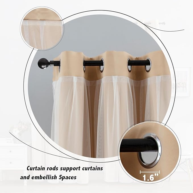 Anytime Home Curtains Blackout and Sheer Layered Solid Window Curtain Panel Pair with Grommet Top, 52Wx84L,Beige