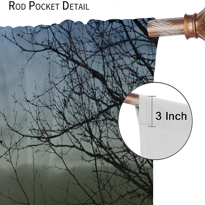 Gothic Crows Blackout Curtains, Vintage Moon Misty Tree Woodland Lake Water Raven Black Crow Retro Rustic Window Drapes, for Living Room Bedroom 27.5(W)*63(L) 2 Panels