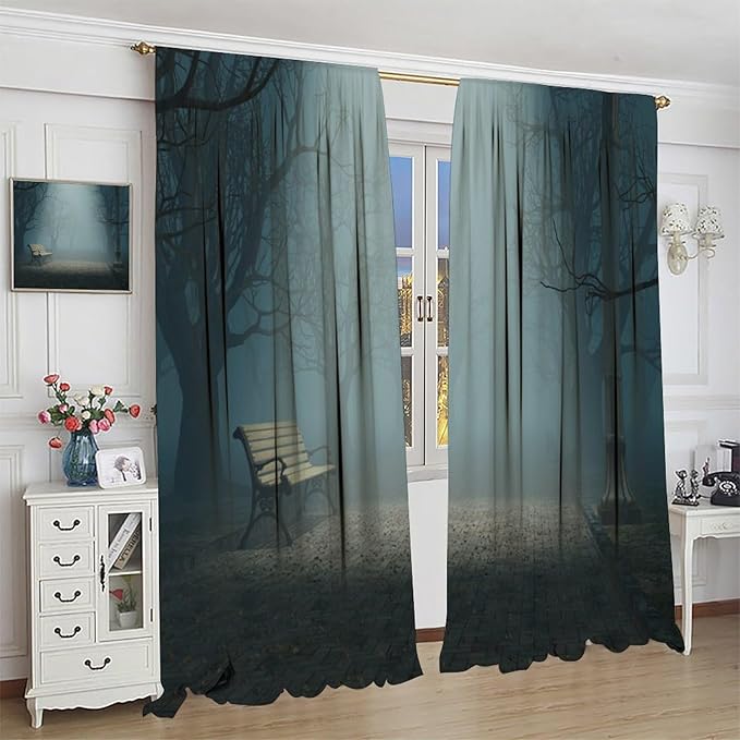 Gothic Forest Moon Blackout Curtains, Dark Mysterious Night Scary Forest Horror Window Drapes, for Living Room Bedroom 27.5(W)*63(L) 2 Panels