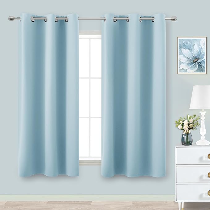 KOUFALL Baby Blue Blackout Curtains for Nursery 2 Panels Short Light Blocking Room Darkening Curtain for Kids Bedroom 54 Inch Length