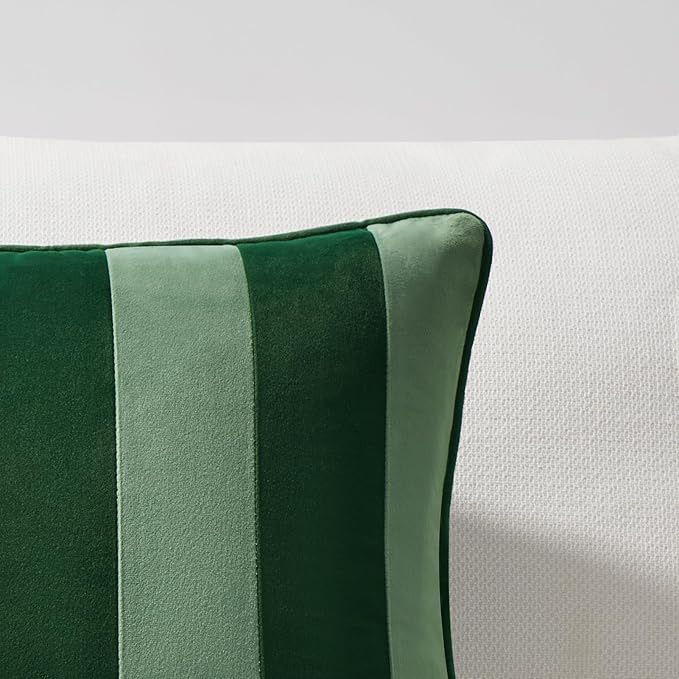 MONDAY MOOSE Decorative Throw Pillow Covers Cushion Cases, Set of 2 Soft Velvet Striped Piping Edge Designs, Pillow Inserts Not Included (Green/Light Green, 22x22 inch)